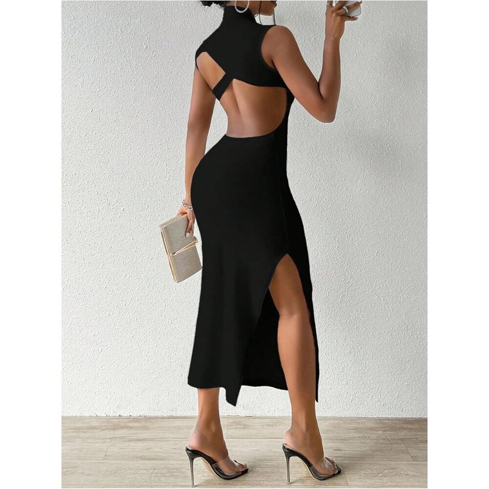 Women's Backless Maxi Dress Summer Bodycon Night Out Open Back Sexy - Picture 3 of 6